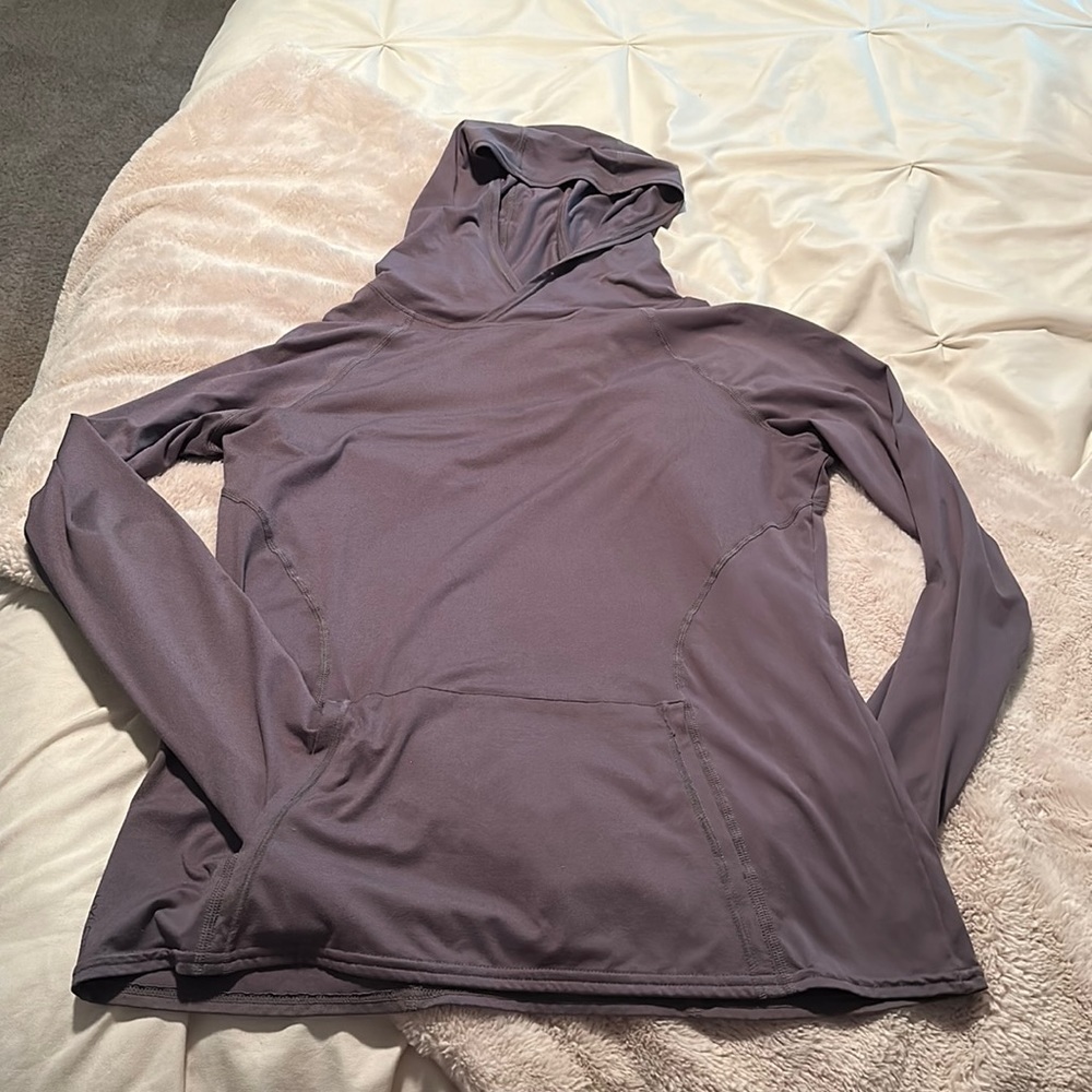 Dark Gray Long sleeve HYLETE hooded pullover shirt with front pocket